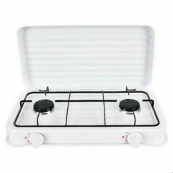 FORNELLO A GAS DOPPIO CON COPERCHIO BIANCO 4400 W 55 X 7 X 32 CM