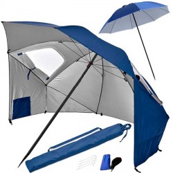 OMBRELLONE DA SPIAGGIA PLEGABILE 2 IN 1 CON FILTRO UV DI 240 CM DI DIAMETRO