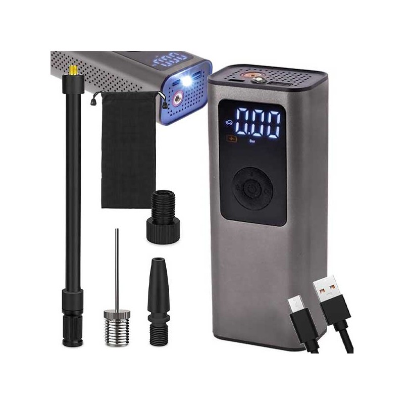 COMPRESSORE ELETTRICO PORTATILE CON LUCE LED E SCHERMO LCD 150PSI/10BAR