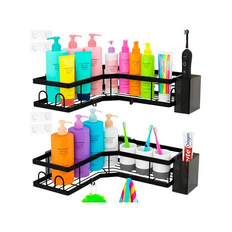 SET DI 2 RIPIANI ANGOLARI PER BAGNO CON GANCIO SENZA PERFORAZIONE