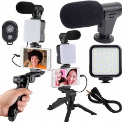 KIT VLOGGING CON MINI MICROFONO CON TRIPODE E LAMPADA LED