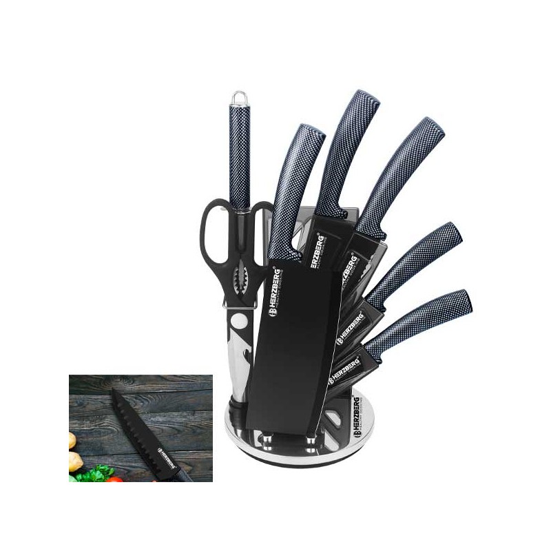 SET DI COLTELLI CON RIVESTIMENTO IN MARMO E ACCIAIO INOSSIDABILE AL CARBONIO 8 PEZZI