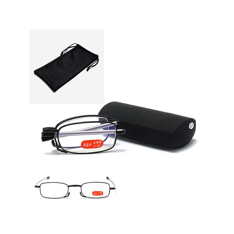 OCCHIALI DA LETTURA PIEGHEVOLI IN METALLO ANTI LUCE BLU CON ASTUCCIO +2.00